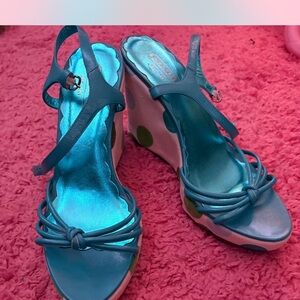 Coach Blue and White Wedge Sandals
